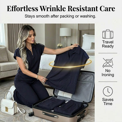 ✨👗 Conjunto feminino elegante de duas peças com calça pantalona sofisticada e confortável