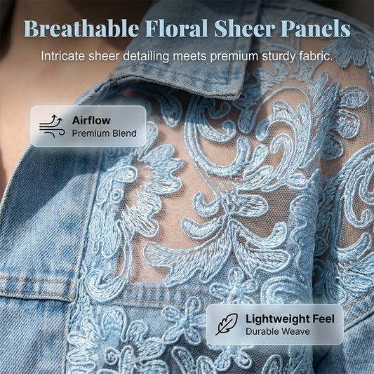 Chaqueta vaquera de mujer holgada con estampado floral y parches de encaje