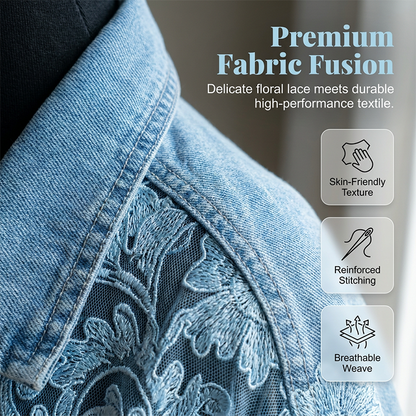 Chaqueta vaquera de mujer holgada con estampado floral y parches de encaje