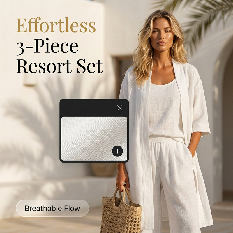 ✨🌴 Conjunto feminino 3 peças elegante para resort leve e confortável para viagem
