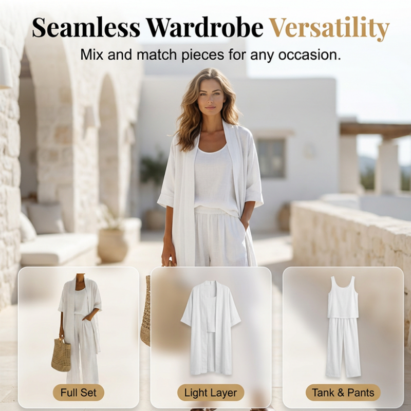 ✨🌴 Conjunto feminino 3 peças elegante para resort leve e confortável para viagem