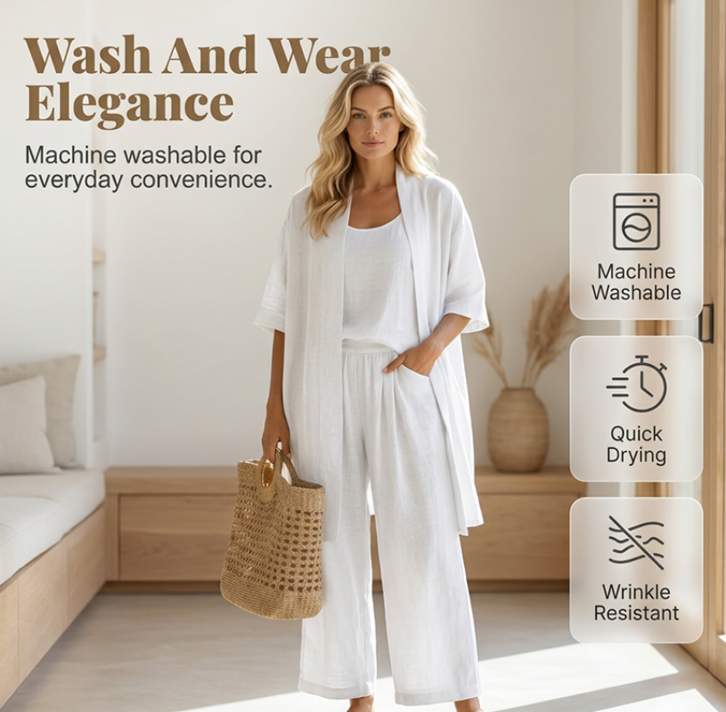 ✨🌴 Conjunto feminino 3 peças elegante para resort leve e confortável para viagem