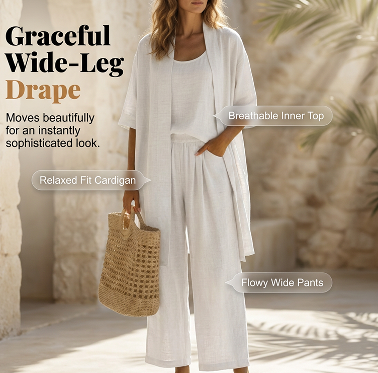 ✨🌴 Conjunto feminino 3 peças elegante para resort leve e confortável para viagem