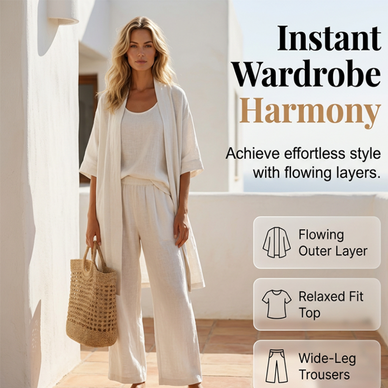 ✨🌴 Conjunto feminino 3 peças elegante para resort leve e confortável para viagem
