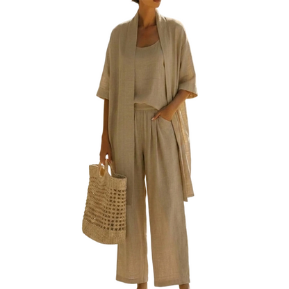 ✨🌴 Conjunto feminino 3 peças elegante para resort leve e confortável para viagem
