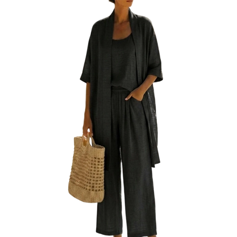 ✨🌴 Conjunto feminino 3 peças elegante para resort leve e confortável para viagem