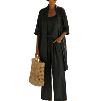 ✨🌴 Conjunto feminino 3 peças elegante para resort leve e confortável para viagem