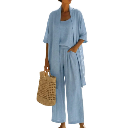 ✨🌴 Conjunto feminino 3 peças elegante para resort leve e confortável para viagem