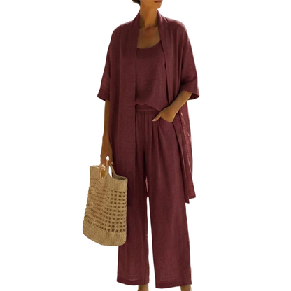✨🌴 Conjunto feminino 3 peças elegante para resort leve e confortável para viagem