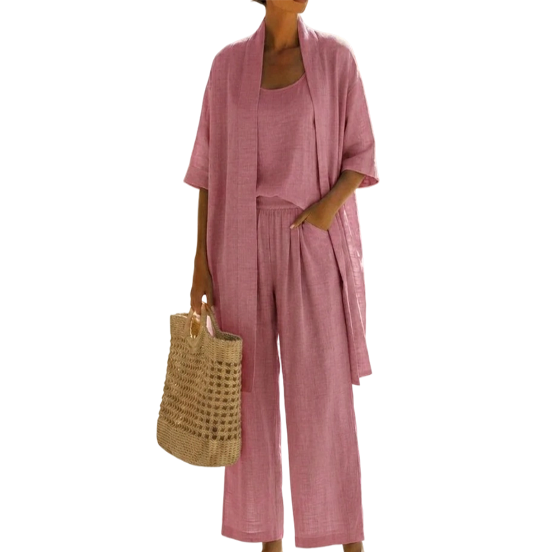 ✨🌴 Conjunto feminino 3 peças elegante para resort leve e confortável para viagem