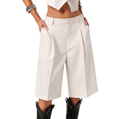 ✨👖 Bermuda feminina de alfaiataria elegante cintura alta confortável e estilosa