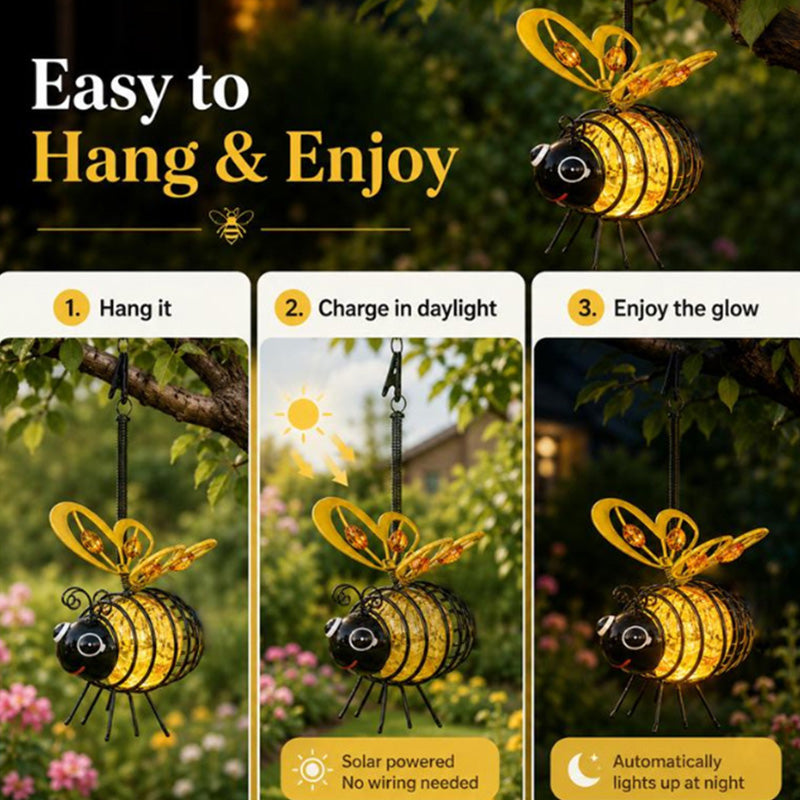 🌙🍃50% DE DESCONTO POR TEMPO LIMITADO! Luminária solar suspensa em forma de abelha – Brilho âmbar aconchegante, sem cintilação, perfeita para festas no jardim, acampamentos ou quartos infantis – Espalhe alegria dia e noite 🌞🌜