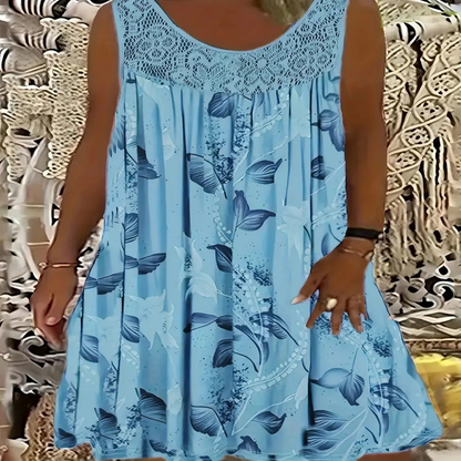 Vestido sin mangas con cuello redondo y estampado para mujer