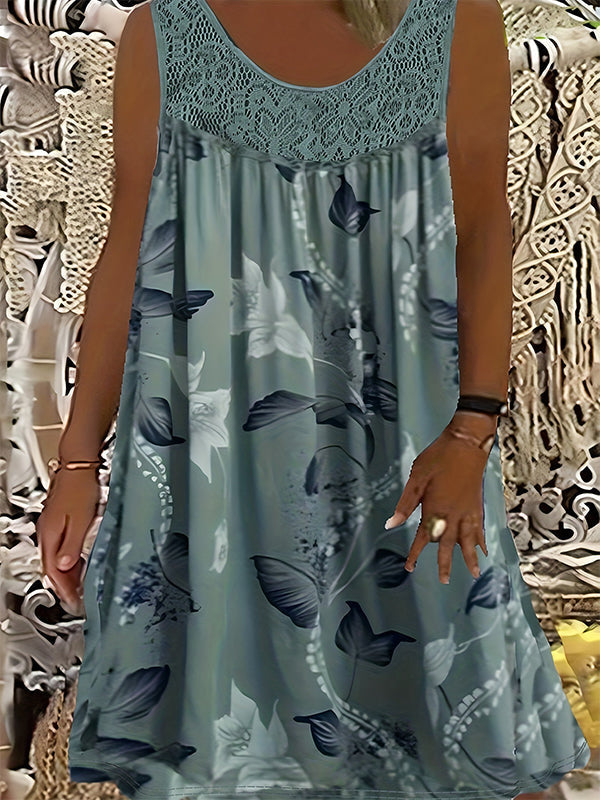 Vestido sin mangas con cuello redondo y estampado para mujer