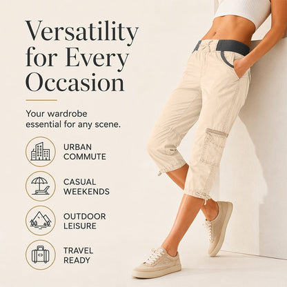 👖🔥 ¡OFERTA 50% OFF! Pantalones Capri Cargo de Cintura Alta para Mujer – Cómodos, Elegantes y Perfectos para un Look Casual ✨