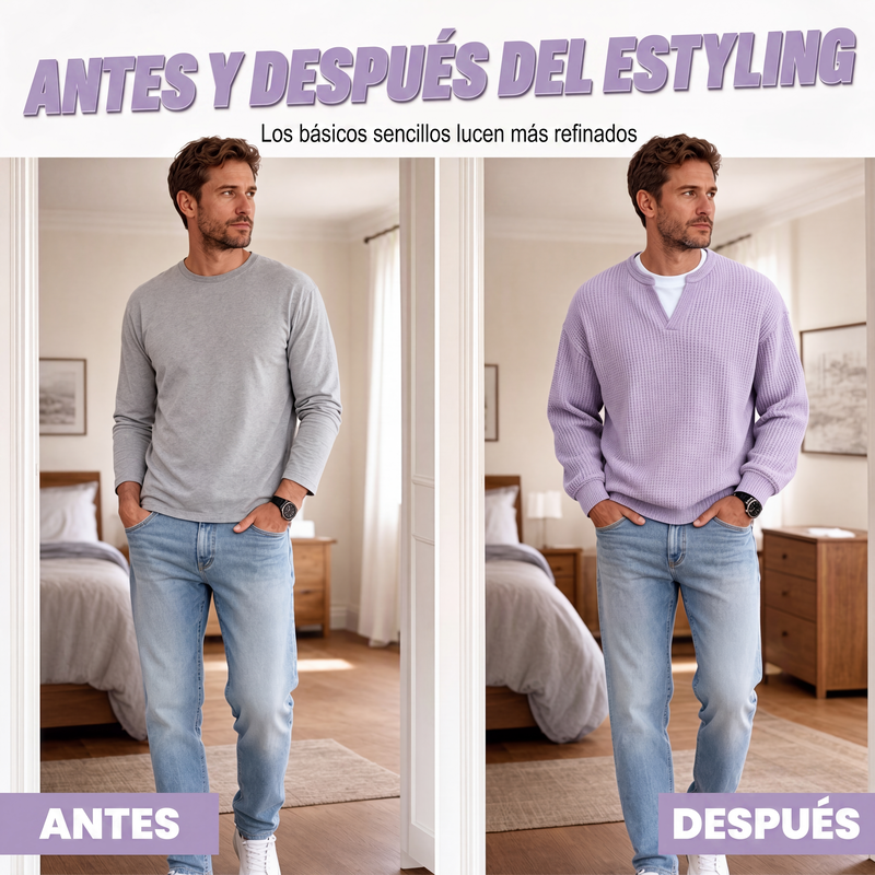 🏆👕Mejor Valorado - Camiseta Manga Larga Gofrada Hombre