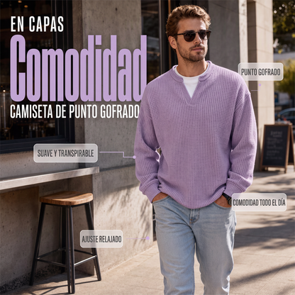 🏆👕Mejor Valorado - Camiseta Manga Larga Gofrada Hombre