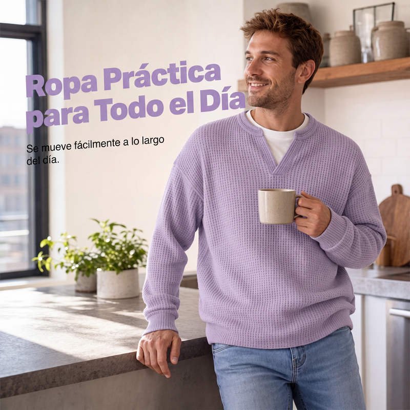 🏆👕Mejor Valorado - Camiseta Manga Larga Gofrada Hombre