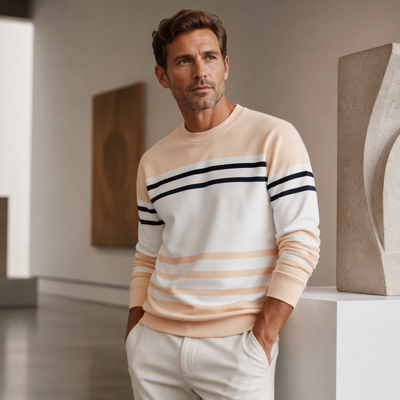 Sudadera de manga larga para hombre con rayas y bloques de color