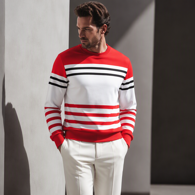Sudadera de manga larga para hombre con rayas y bloques de color