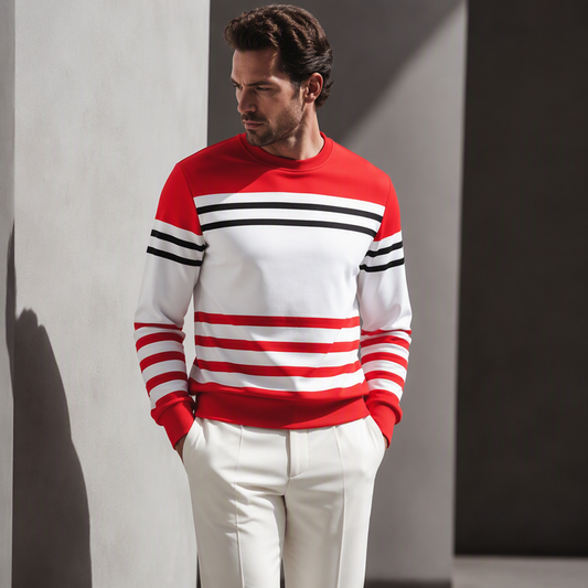Sudadera de manga larga para hombre con rayas y bloques de color