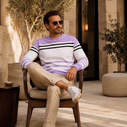 Sudadera de manga larga para hombre con rayas y bloques de color