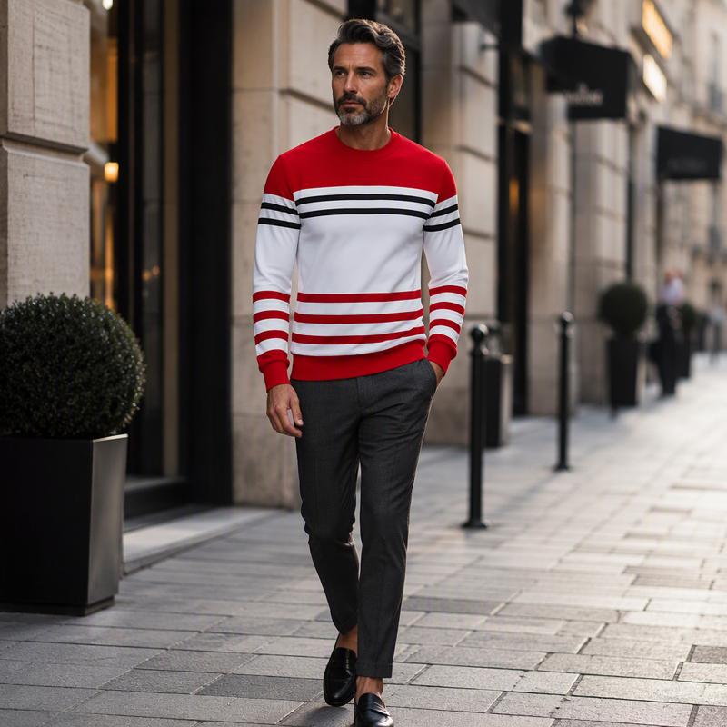 Sudadera de manga larga para hombre con rayas y bloques de color