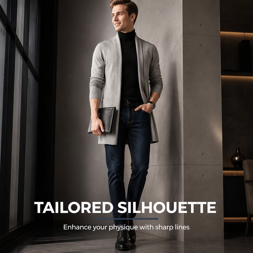 Cárdigan de punto largo informal para hombre con bolsillos para primavera y otoño
