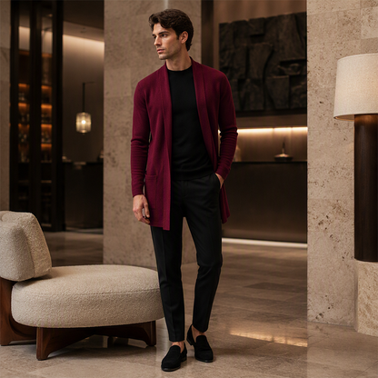 Cárdigan de punto largo informal para hombre con bolsillos para primavera y otoño