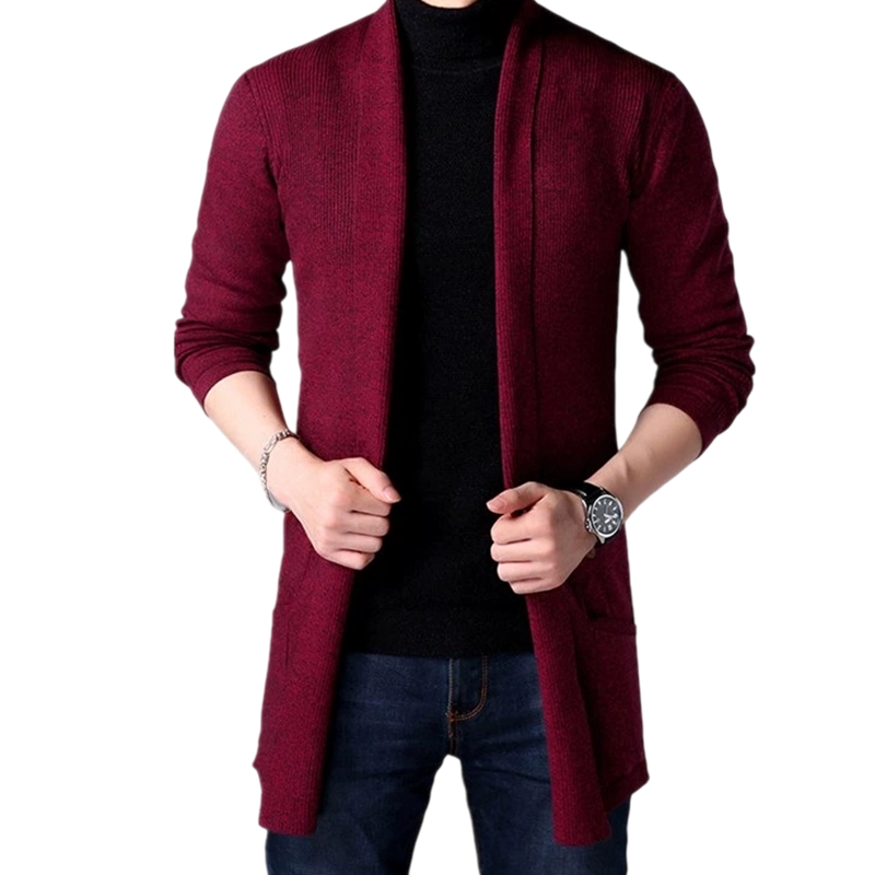 Cárdigan de punto largo informal para hombre con bolsillos para primavera y otoño