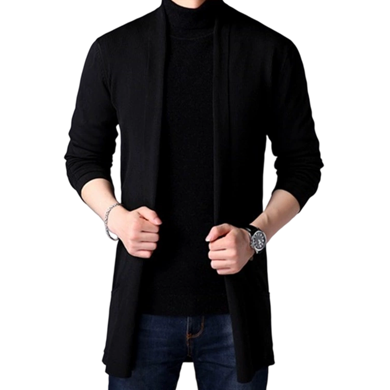 Cárdigan de punto largo informal para hombre con bolsillos para primavera y otoño