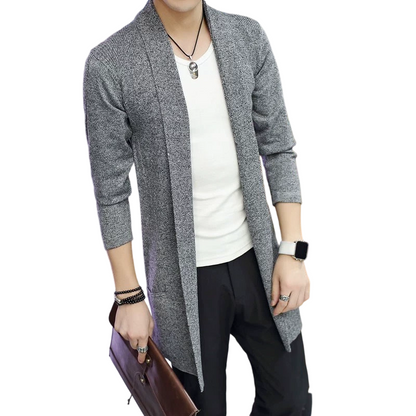 Cárdigan de punto largo informal para hombre con bolsillos para primavera y otoño