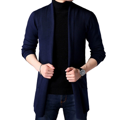 Cárdigan de punto largo informal para hombre con bolsillos para primavera y otoño