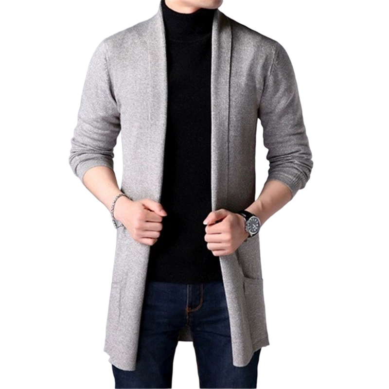Cárdigan de punto largo informal para hombre con bolsillos para primavera y otoño