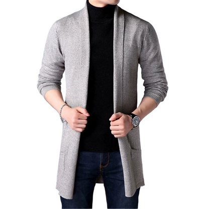 Cárdigan de punto largo informal para hombre con bolsillos para primavera y otoño