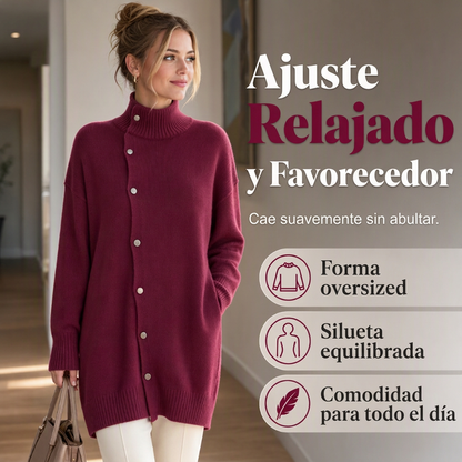 🧥✨ Cárdigan Elegante para Mujer – Cuello Alto, Corte Oversize Cómodo y Calidez Sofisticada para Otoño e Invierno
