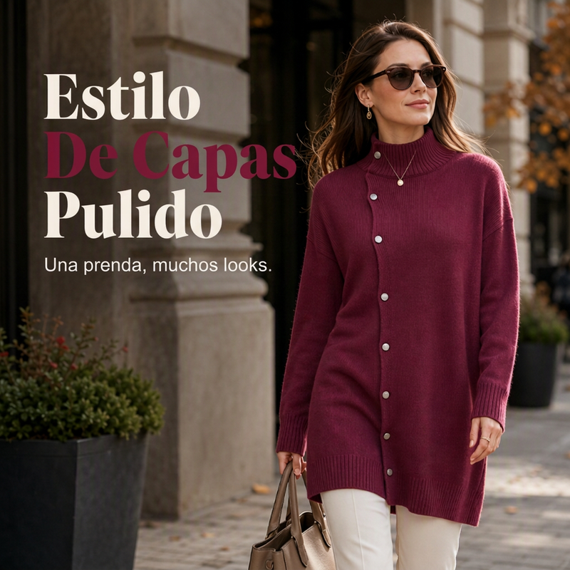 🧥✨ Cárdigan Elegante para Mujer – Cuello Alto, Corte Oversize Cómodo y Calidez Sofisticada para Otoño e Invierno