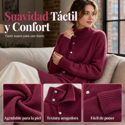 🧥✨ Cárdigan Elegante para Mujer – Cuello Alto, Corte Oversize Cómodo y Calidez Sofisticada para Otoño e Invierno