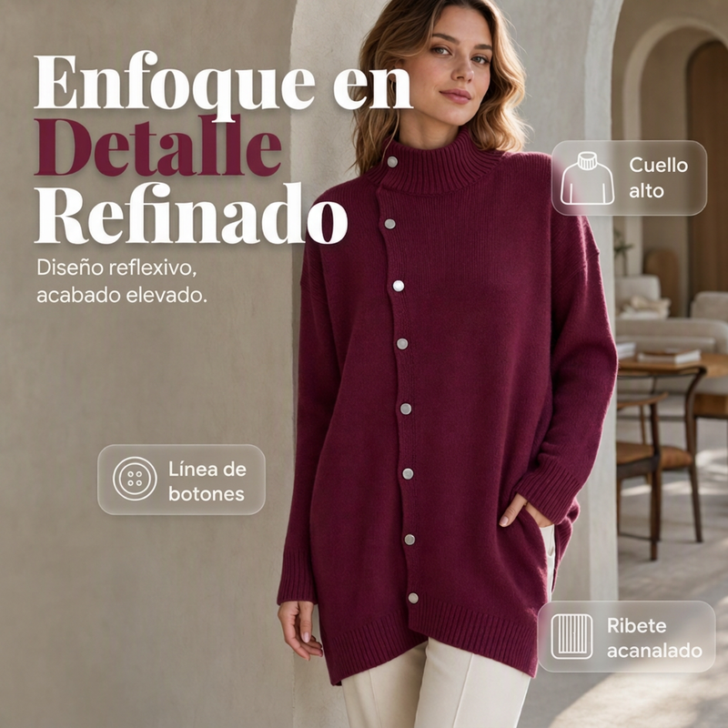🧥✨ Cárdigan Elegante para Mujer – Cuello Alto, Corte Oversize Cómodo y Calidez Sofisticada para Otoño e Invierno