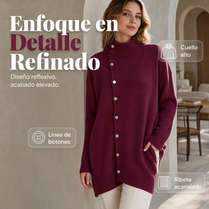 🧥✨ Cárdigan Elegante para Mujer – Cuello Alto, Corte Oversize Cómodo y Calidez Sofisticada para Otoño e Invierno