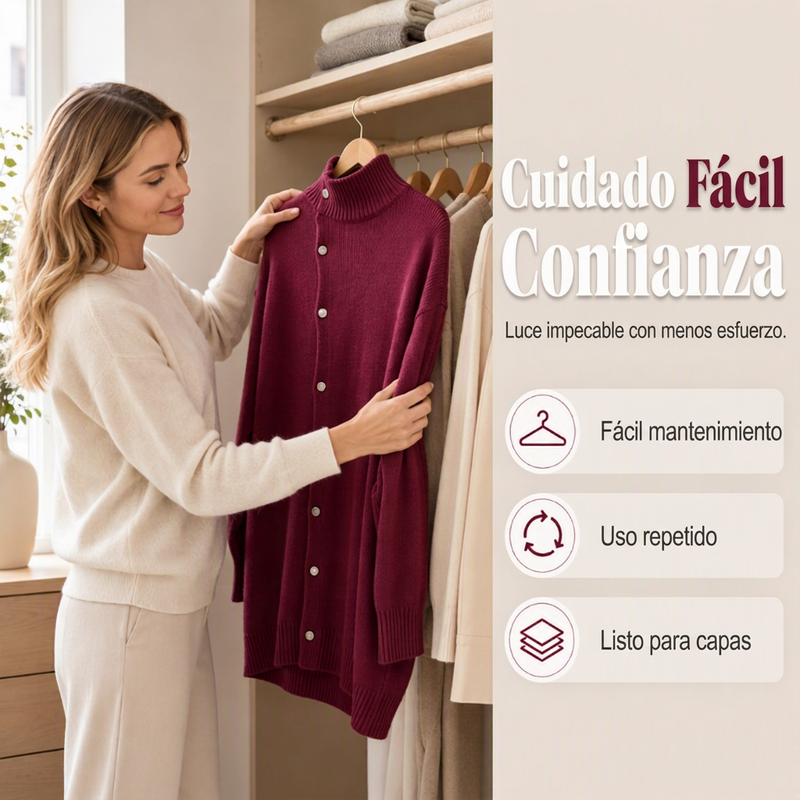 🧥✨ Cárdigan Elegante para Mujer – Cuello Alto, Corte Oversize Cómodo y Calidez Sofisticada para Otoño e Invierno
