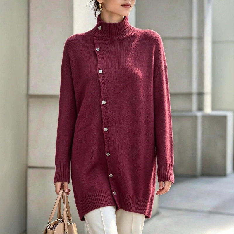 🧥✨ Cárdigan Elegante para Mujer – Cuello Alto, Corte Oversize Cómodo y Calidez Sofisticada para Otoño e Invierno