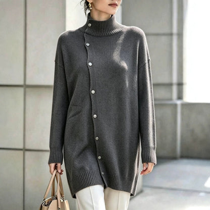 🧥✨ Cárdigan Elegante para Mujer – Cuello Alto, Corte Oversize Cómodo y Calidez Sofisticada para Otoño e Invierno