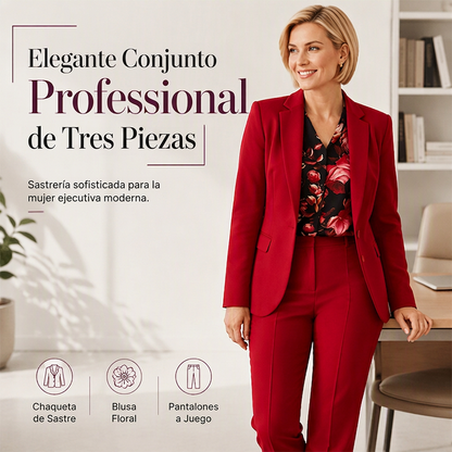 ✨ Conjunto Elegante de Traje de 3 Piezas para Mujer – Estampado Floral, Corte Sofisticado y Estilo Profesional