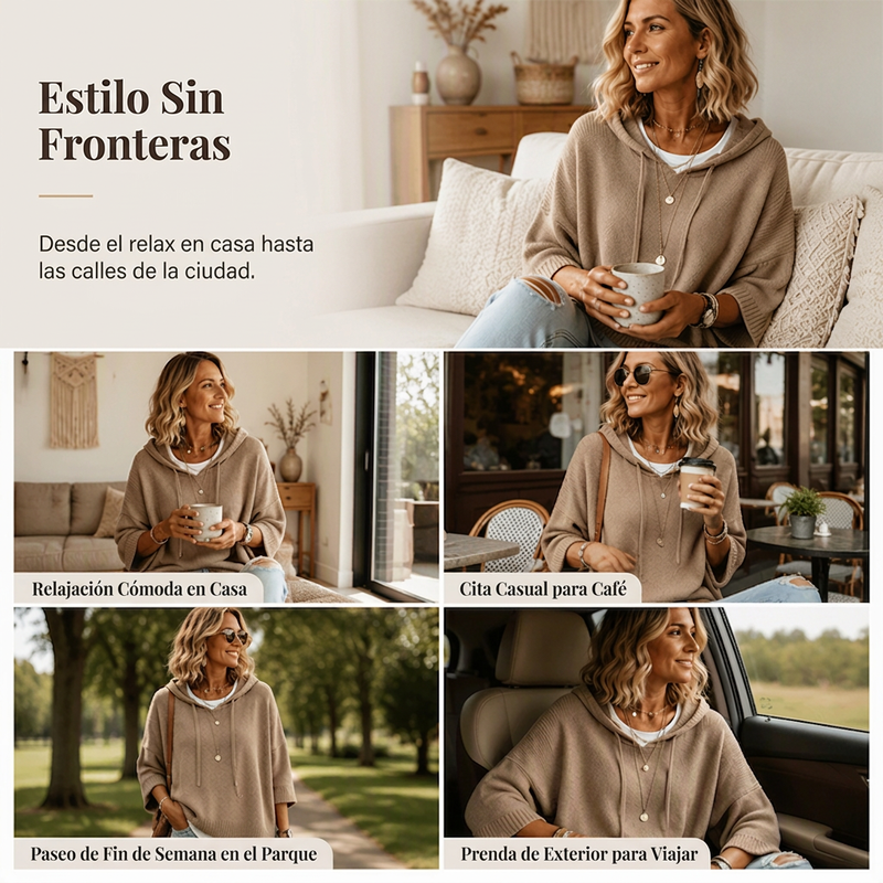 🧥✨ Sudadera con Capucha de Punto Vintage para Mujer – Diseño Desgastado, Tejido Suave y Estilo Casual Sofisticado
