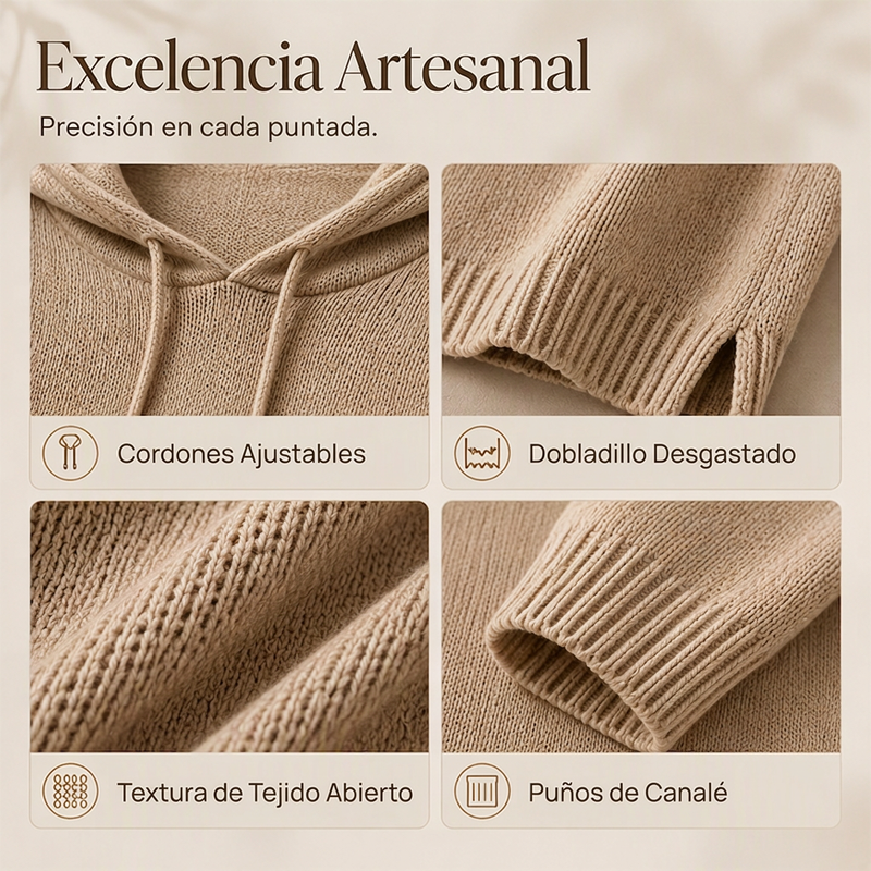 🧥✨ Sudadera con Capucha de Punto Vintage para Mujer – Diseño Desgastado, Tejido Suave y Estilo Casual Sofisticado