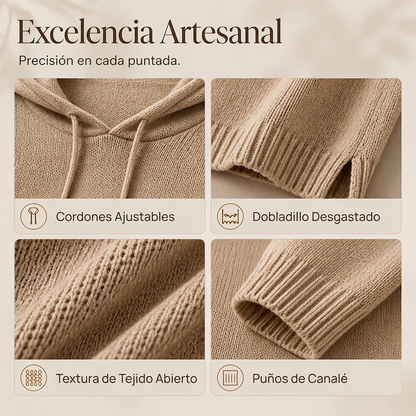🧥✨ Sudadera con Capucha de Punto Vintage para Mujer – Diseño Desgastado, Tejido Suave y Estilo Casual Sofisticado