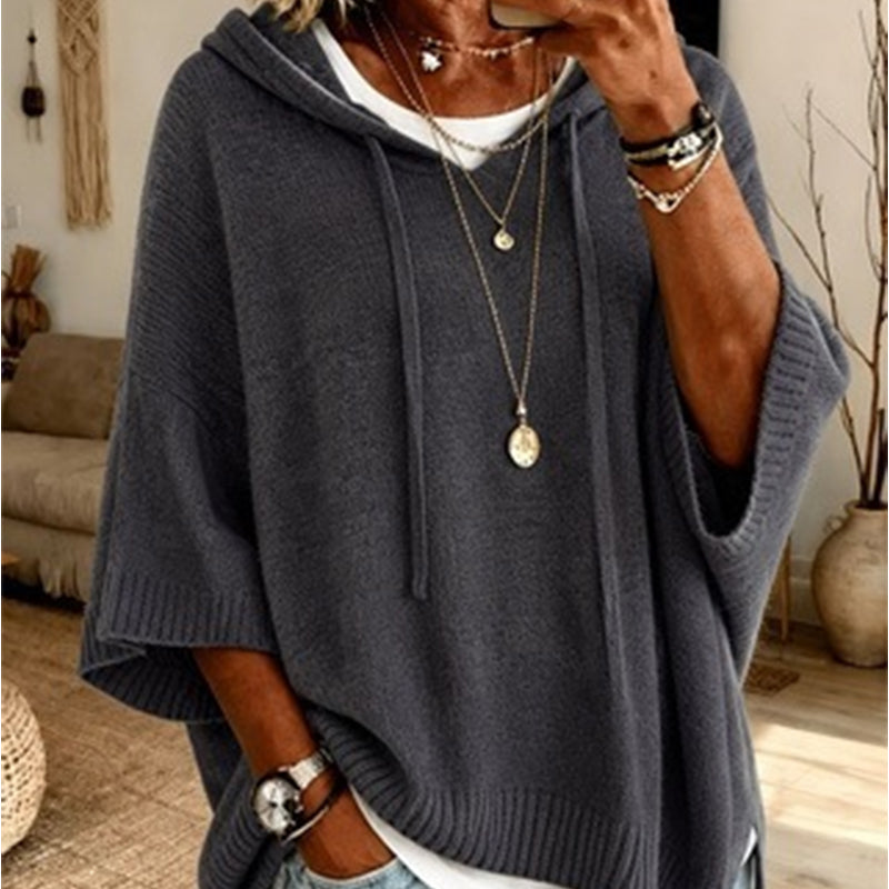 🧥✨ Sudadera con Capucha de Punto Vintage para Mujer – Diseño Desgastado, Tejido Suave y Estilo Casual Sofisticado