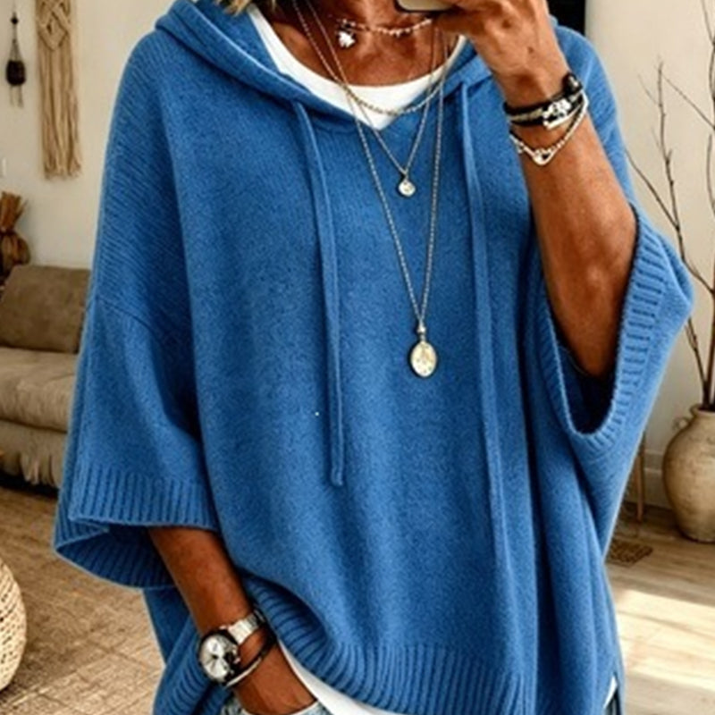 🧥✨ Sudadera con Capucha de Punto Vintage para Mujer – Diseño Desgastado, Tejido Suave y Estilo Casual Sofisticado