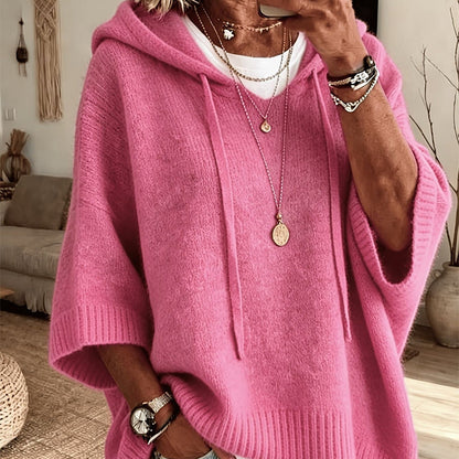 🧥✨ Sudadera con Capucha de Punto Vintage para Mujer – Diseño Desgastado, Tejido Suave y Estilo Casual Sofisticado